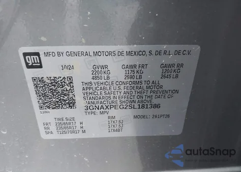 2025 Chevrolet Equinox Awd Lt from USA, damaged, VIN 3GNAXPEG2SL181386